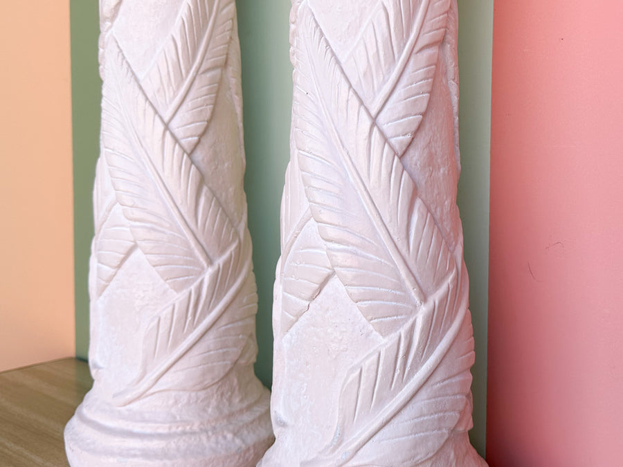 Pair of Plaster Palm Leaf Lamps