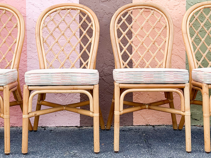 Set of Six Cute Coastal Rattan Dining Chairs