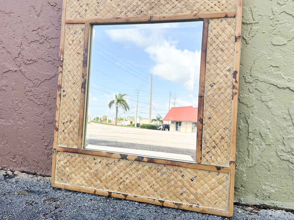 Petite Island Style Woven Bamboo Mirror