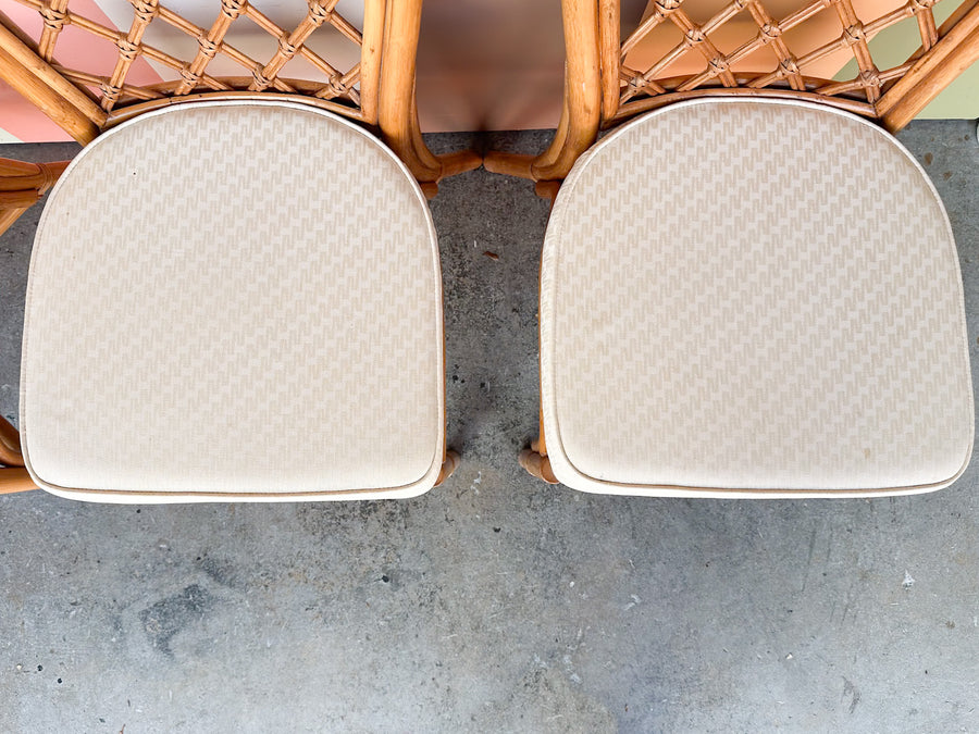 Set of Four Rattan Lattice Dining Chairs