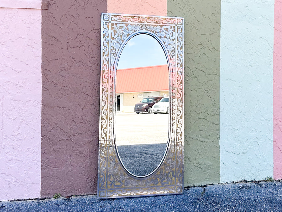 Pressed Metal and Wood Inlay Mirror