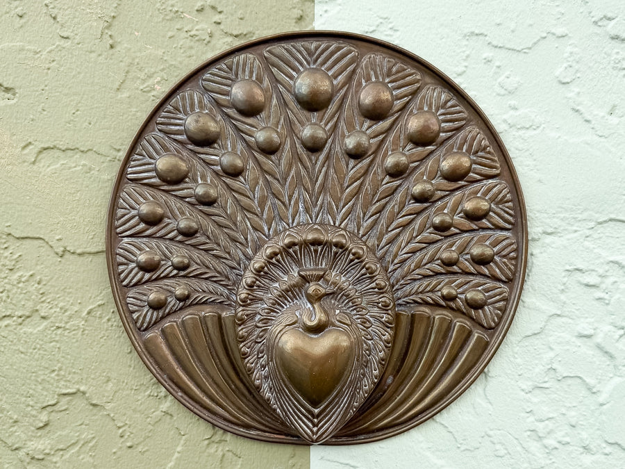 Pair of Metal Peacock Wall Pockets Signed by George Johnson