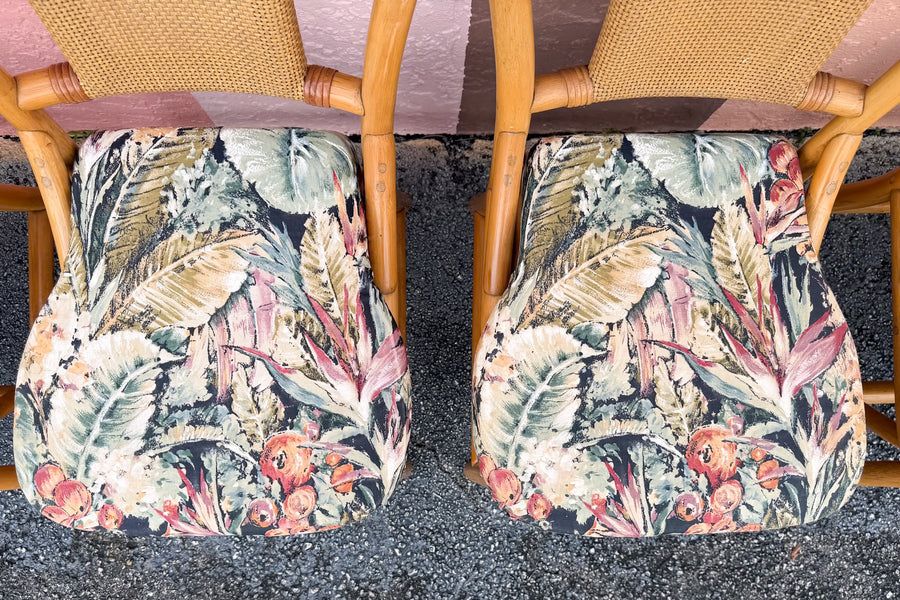 Set of Six Old Florida Rattan Dining Chairs