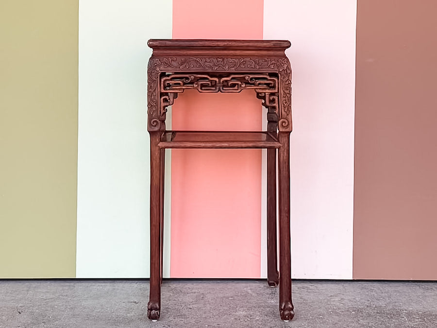 Chinoiserie Carved Rosewood and Marble Side Table