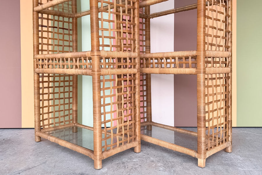 Pair of Rattan Wrapped Etageres