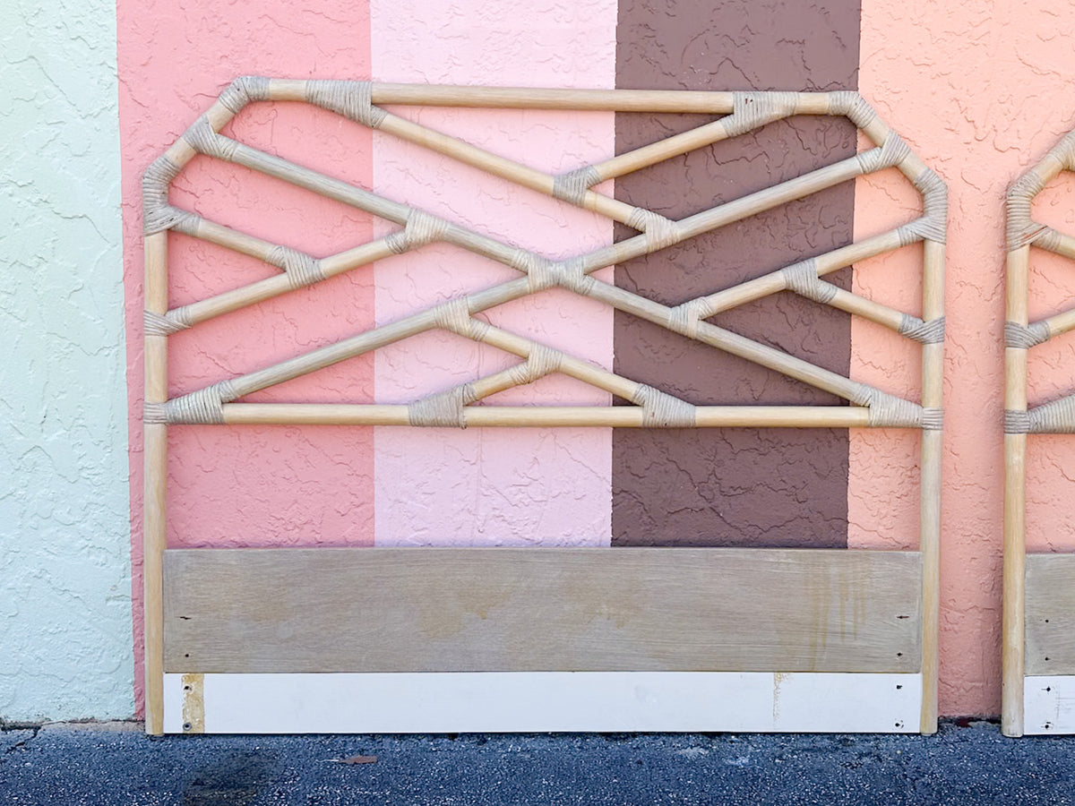 Pair of Bielecky Brothers Chippendale Rattan Full Headboards