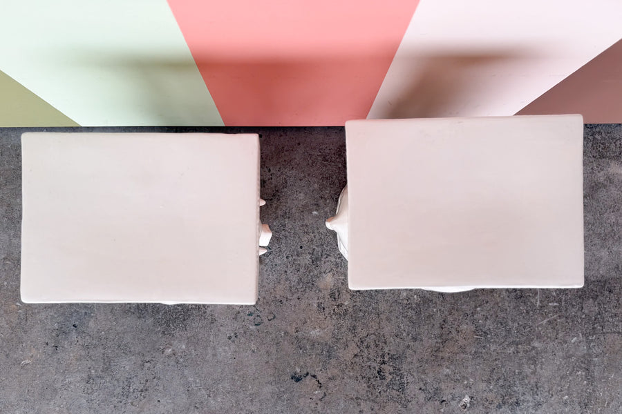 Pair of White Ceramic Elephant Garden Seats