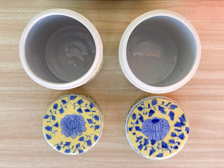 Pair of Yellow and Blue Chinoiserie Jars