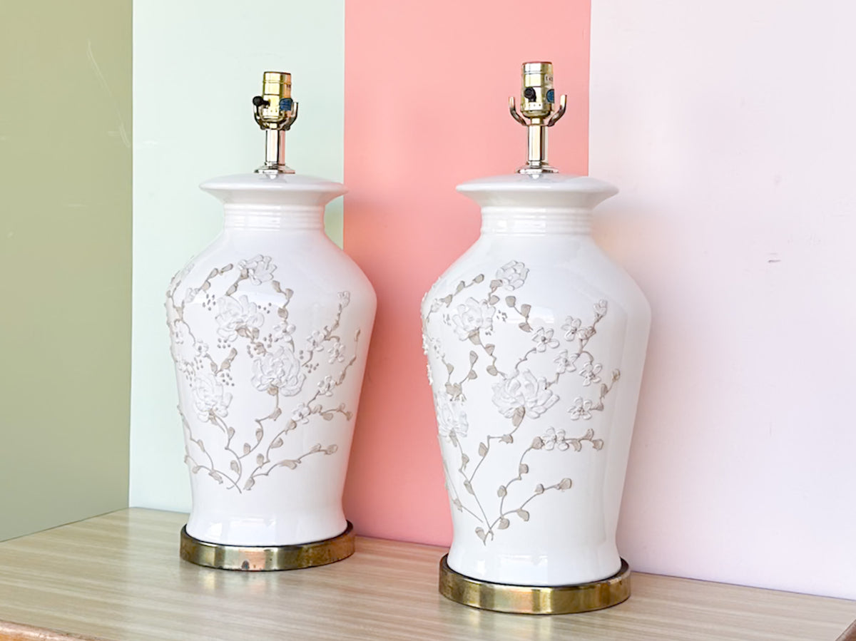 Pair of Neutral Floral Icing Lamps