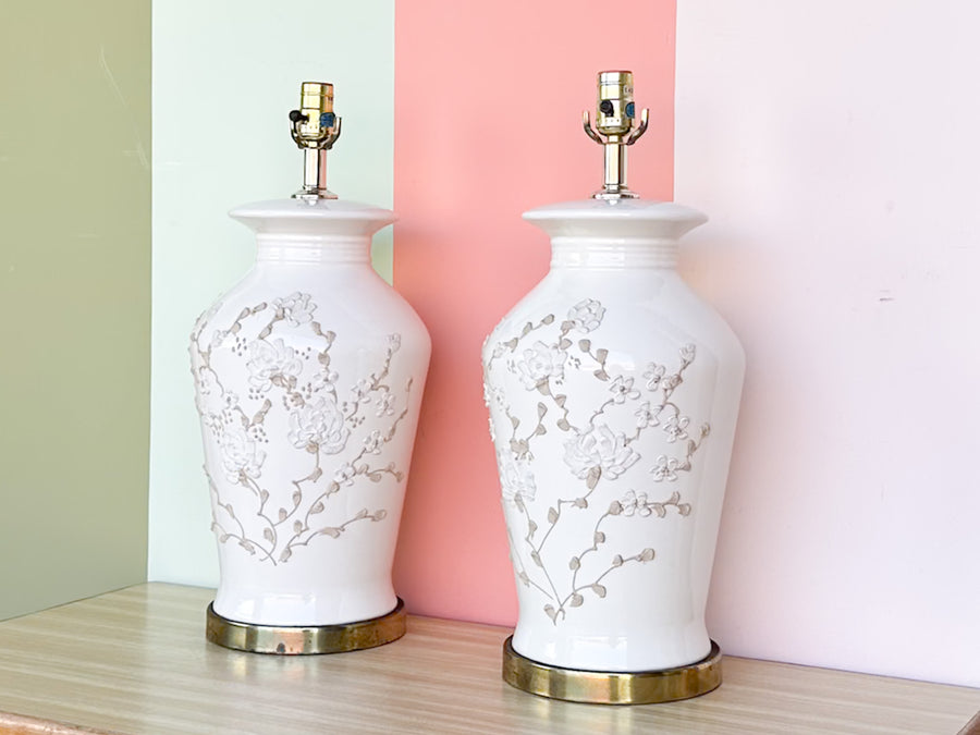 Pair of Neutral Floral Icing Lamps