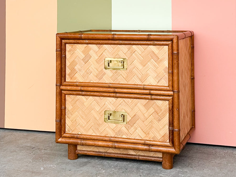 Old Florida Style Rattan Nightstand