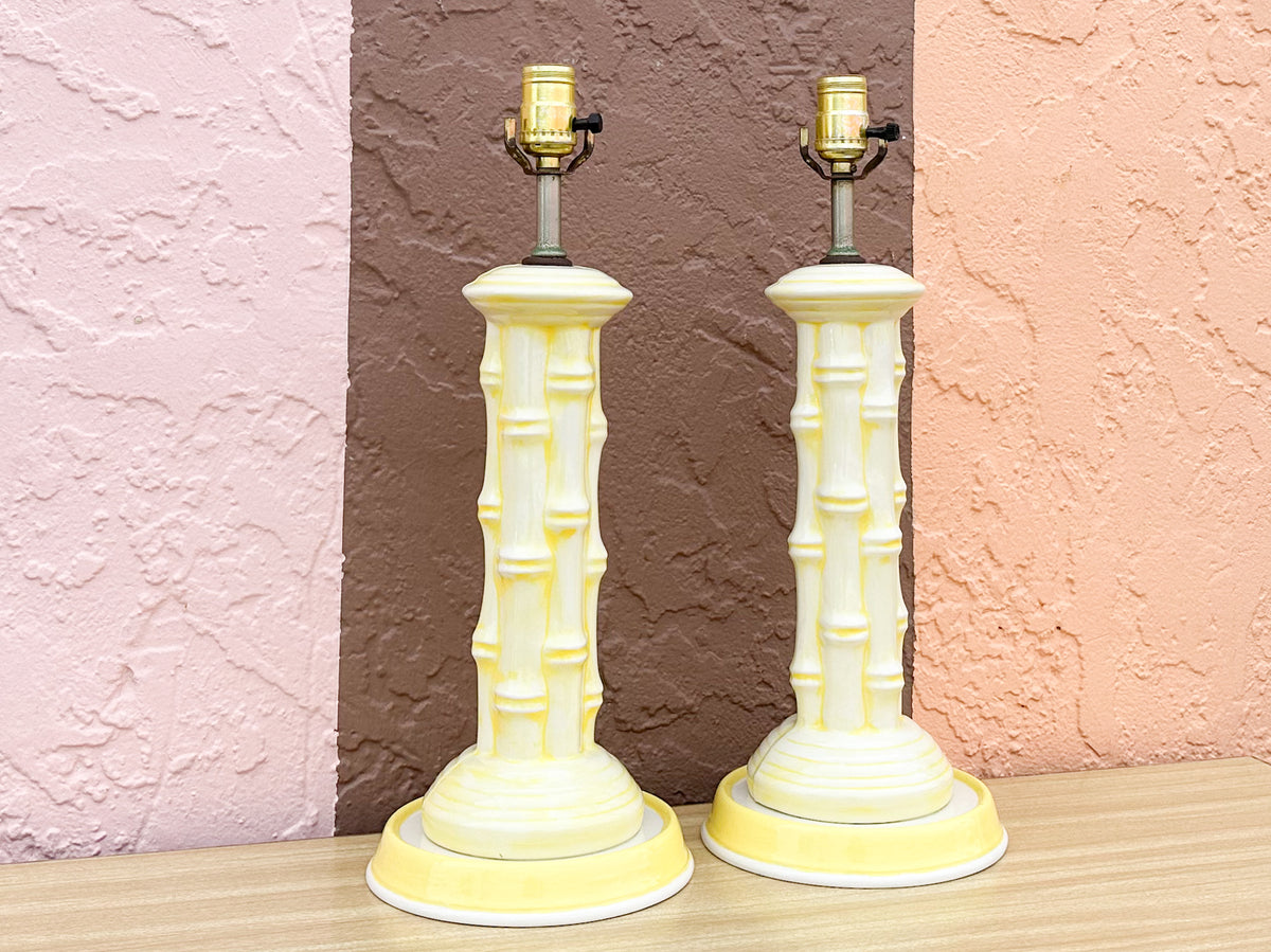 Cute Yellow Faux Bamboo Ceramic Lamps
