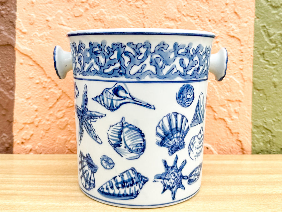 Coastal Blue and White Ceramic Ice Bucket