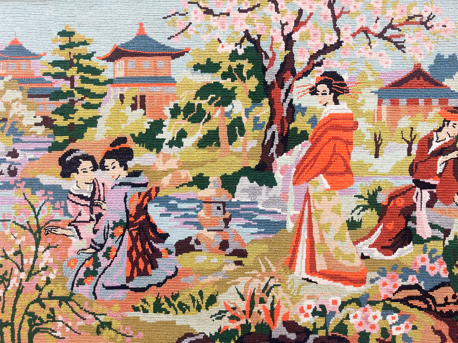 Colorful Pagoda Scene Needlepoint