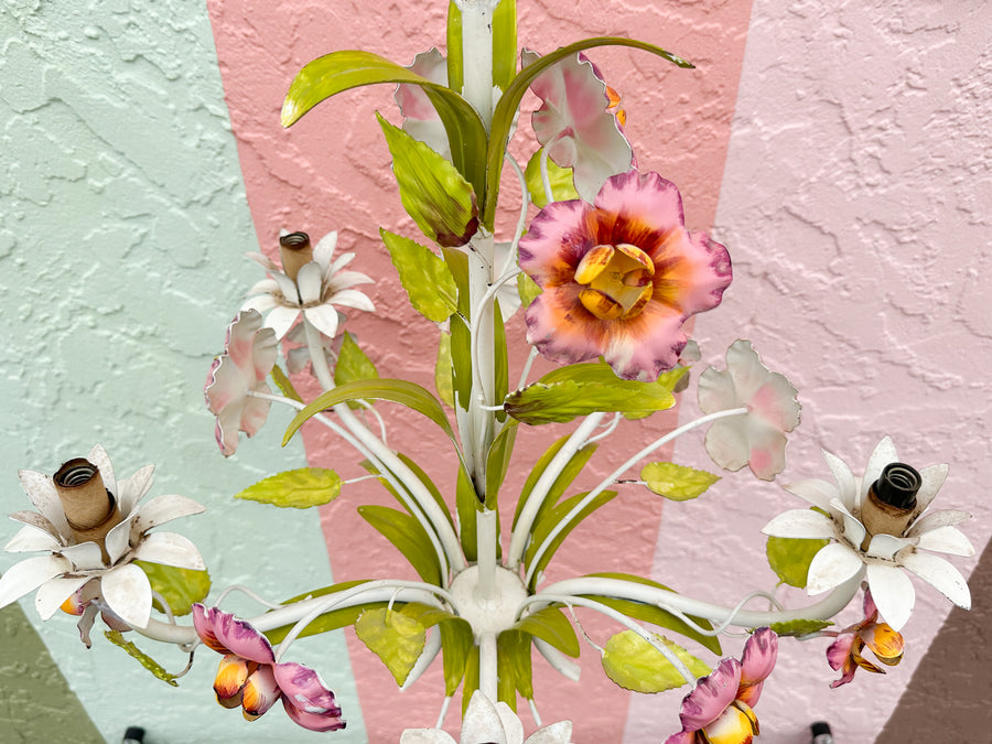 Pretty in Pink Floral Tole Chandelier