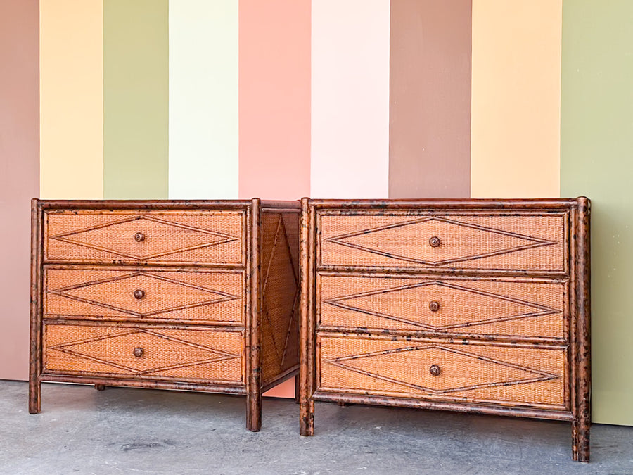 Pair of Tortoiseshell Bamboo Oversized Nightstands by Ralph Lauren