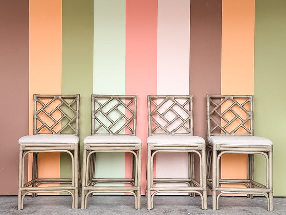 Set of Four Chippendale Rattan Counter Stools