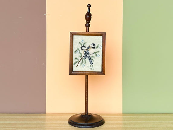Blue Bird Needlepoint Art on Stand