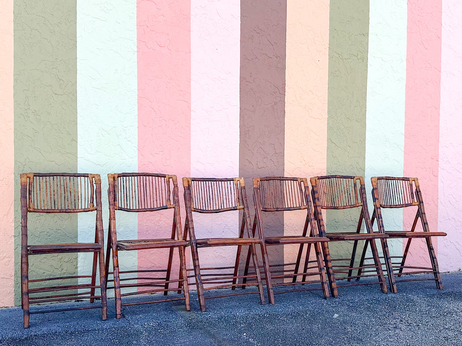 Set of Six Bamboo Folding Chairs