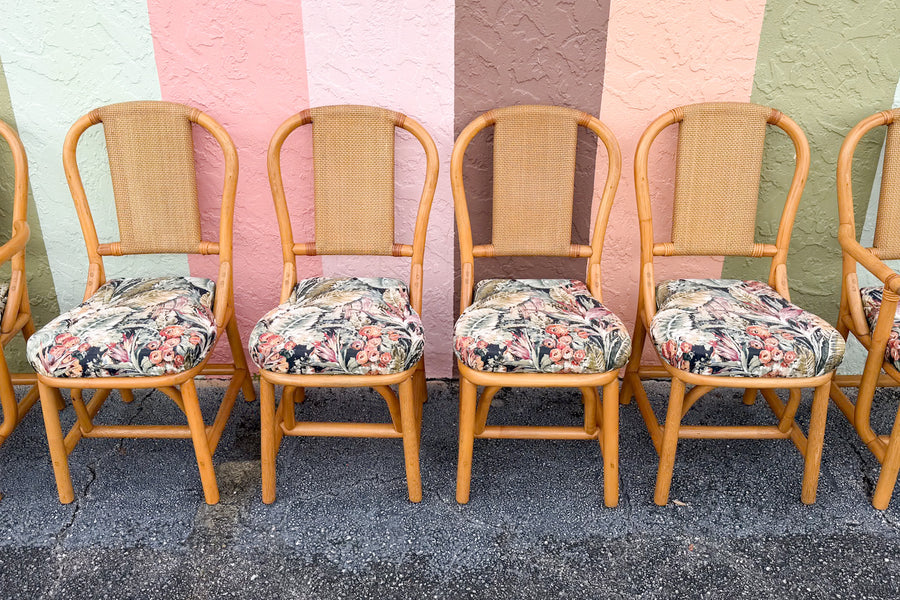 Set of Six Old Florida Rattan Dining Chairs
