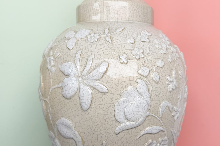 Pair of Paul Hanson Floral Crackle Lamps
