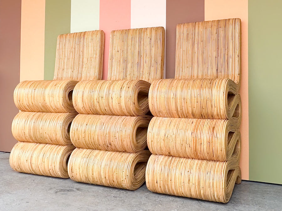 Set of Three Natural Rattan Snake Bar Stools