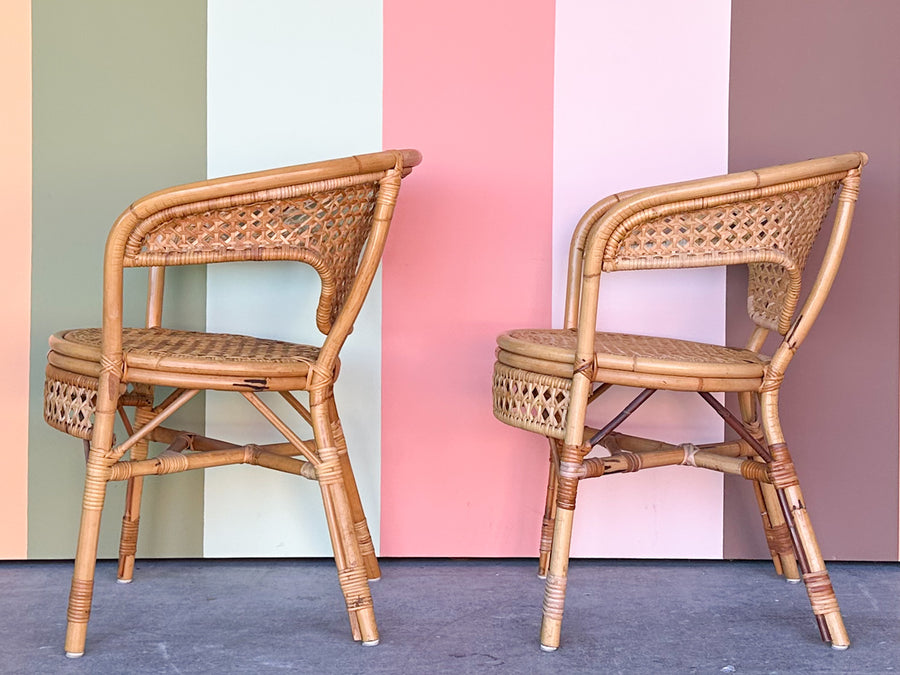 Pair of Rattan and Cane Barrel Chairs