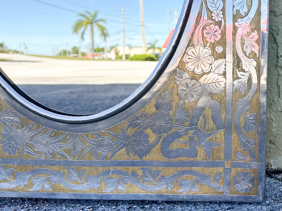 Pressed Metal and Wood Inlay Mirror