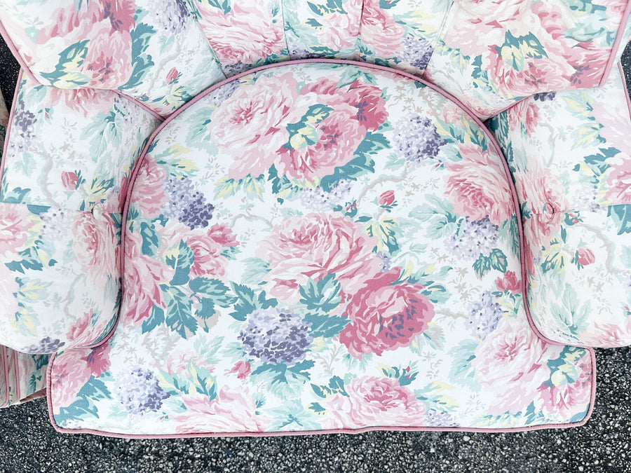 Pair of Cute Floral Upholstered Swivel Chairs