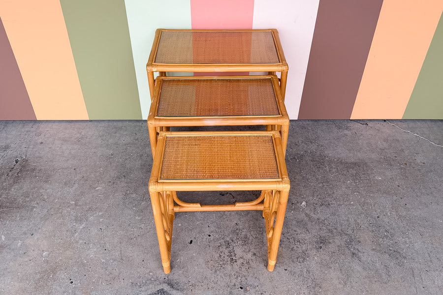 Trio of Rattan Nesting Tables