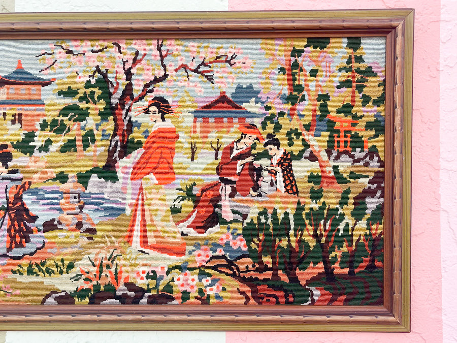 Colorful Pagoda Scene Needlepoint