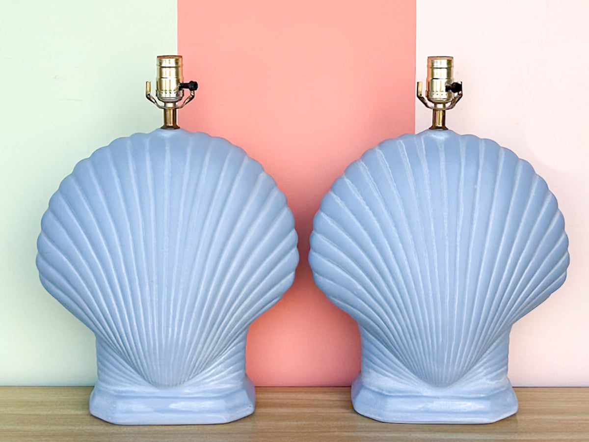 Pair of Sky Blue Shell Lamps