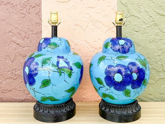 Pair of Flower Power Hand Painted Lamps