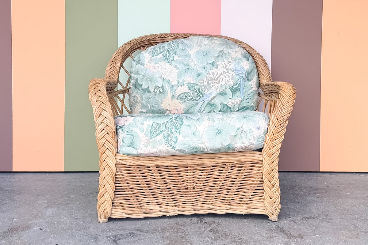Braided Rattan Chair and Ottoman