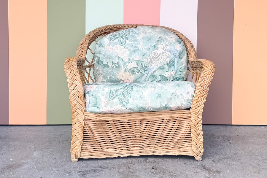 Braided Rattan Chair and Ottoman