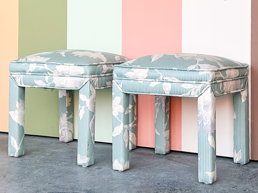 Pair of Floral Chic Parsons Style Stools