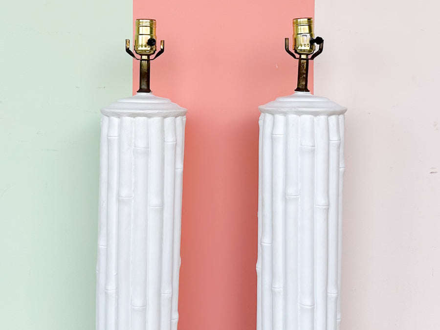 Pair of Faux Bamboo Column Lamps
