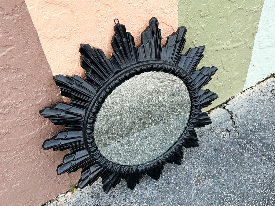 Petite Black Regency Style Sunburst Mirror