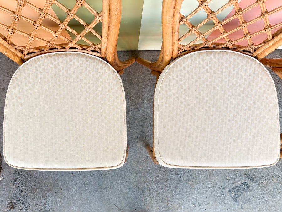 Set of Four Rattan Lattice Dining Chairs