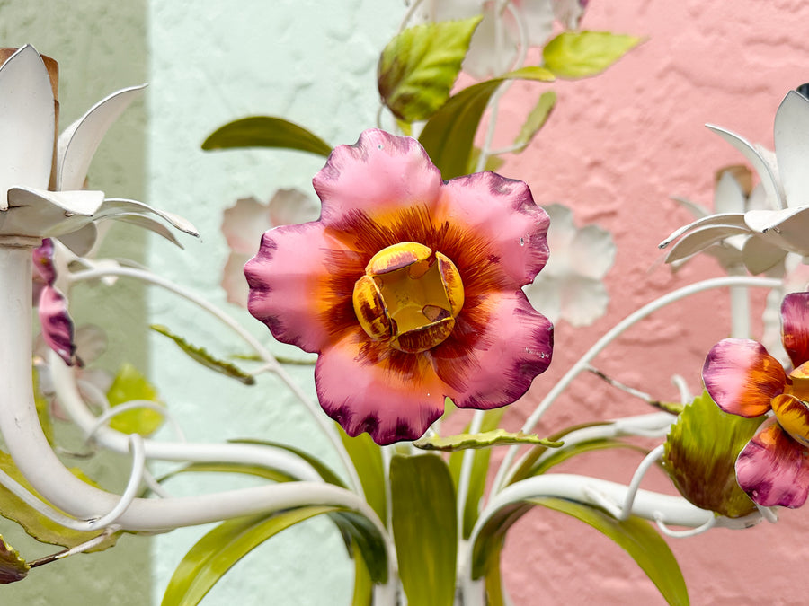 Pretty in Pink Floral Tole Chandelier