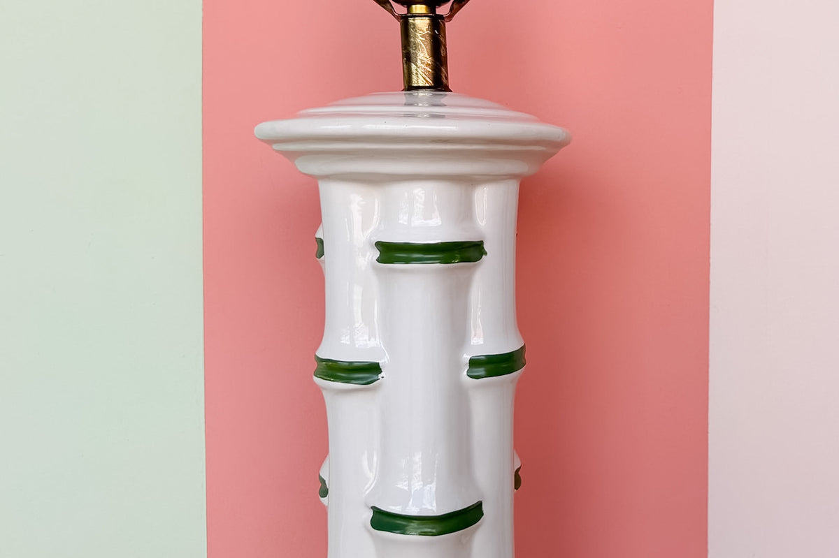 Green and White Faux Bamboo Lamp