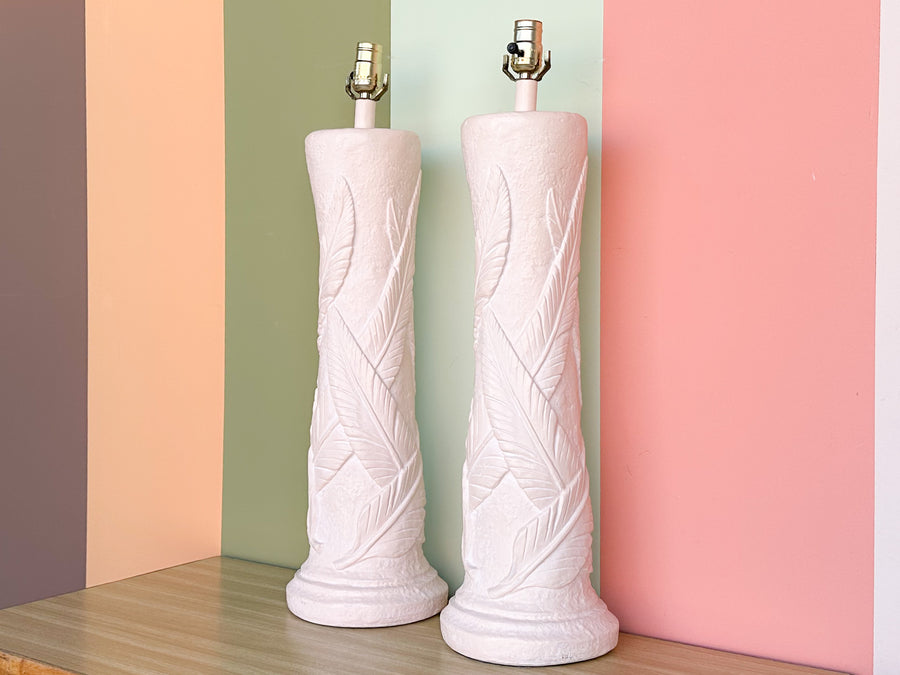 Pair of Plaster Palm Leaf Lamps
