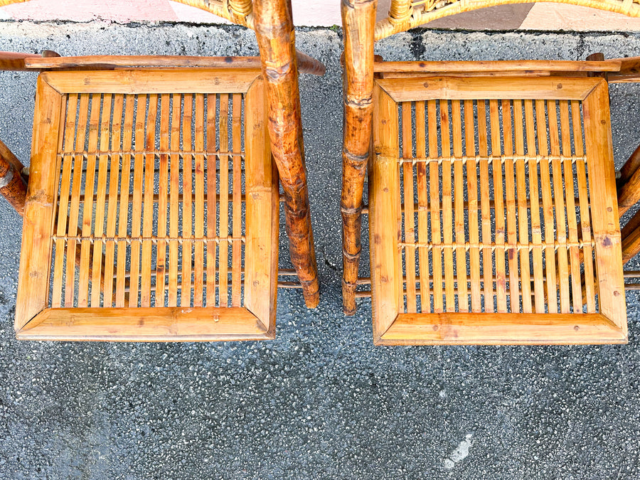 Set of Four Bamboo and Cane Folding Chairs