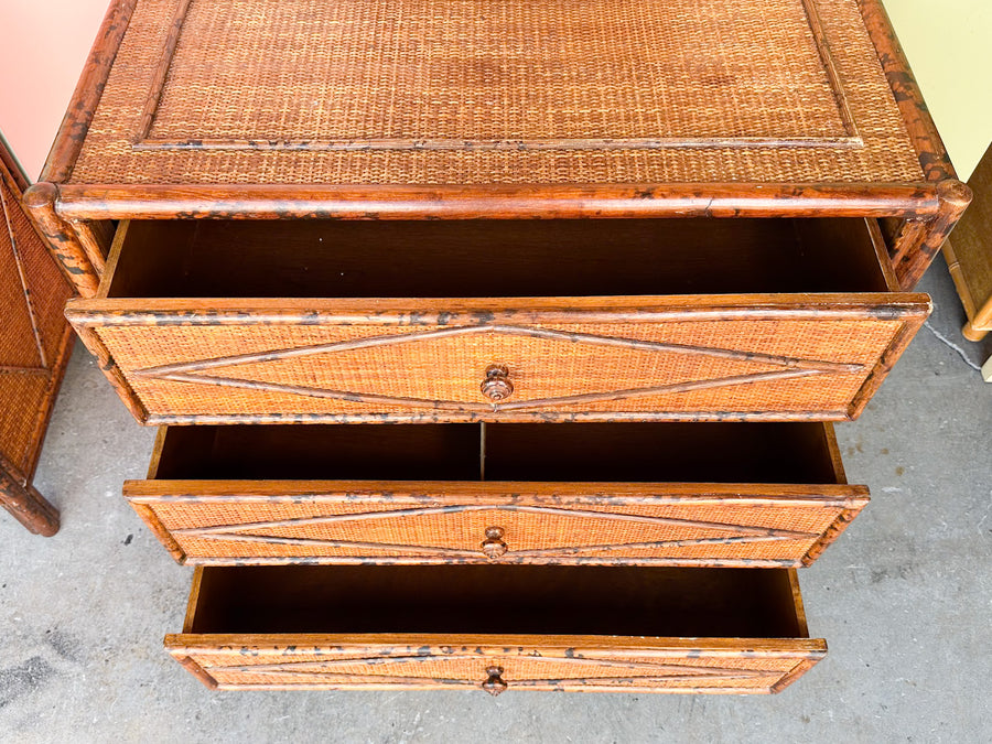 Pair of Tortoiseshell Bamboo Oversized Nightstands by Ralph Lauren