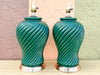 Pair of Forest Green Swirl Lamps