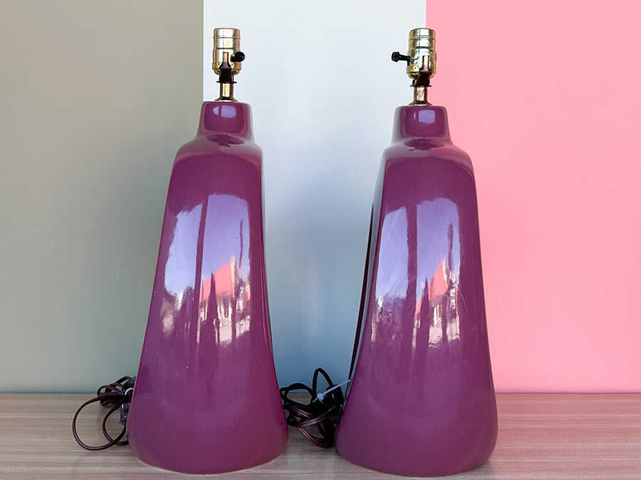 Pair of Plum Sculptural Ceramic Lamps