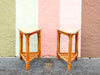 Pair of Old Florida Rattan Triangle Side Tables