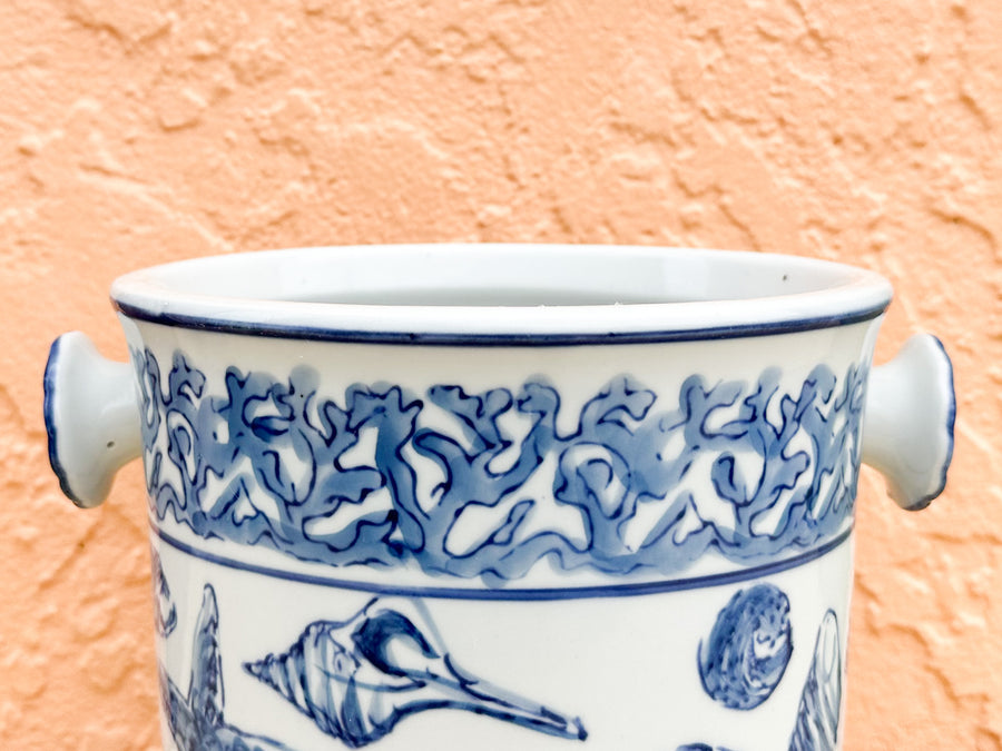 Coastal Blue and White Ceramic Ice Bucket