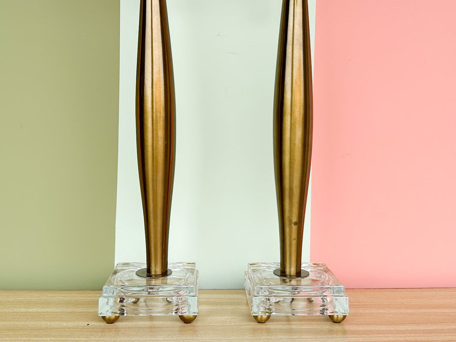 Pair of Glam Brass and Crystal Base Lamps