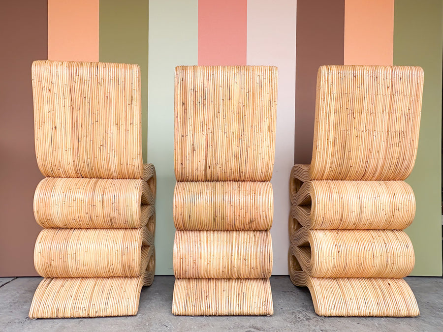 Set of Three Natural Rattan Snake Bar Stools